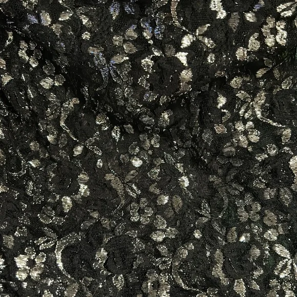 🏁90s Vintage Silver + Black Floral Lace Formal V-Neck SheerSlip Dress Stretch XL - Picture 6 of 6